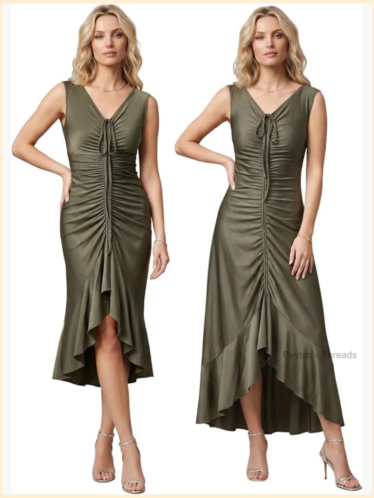 Convertible Sleeveless Maxi Dress With High-Stretch Knit Fabric, V-Neck, Ruffle